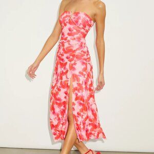 Lulus Chania Pink Multi Abstract Strapless Midi Dress